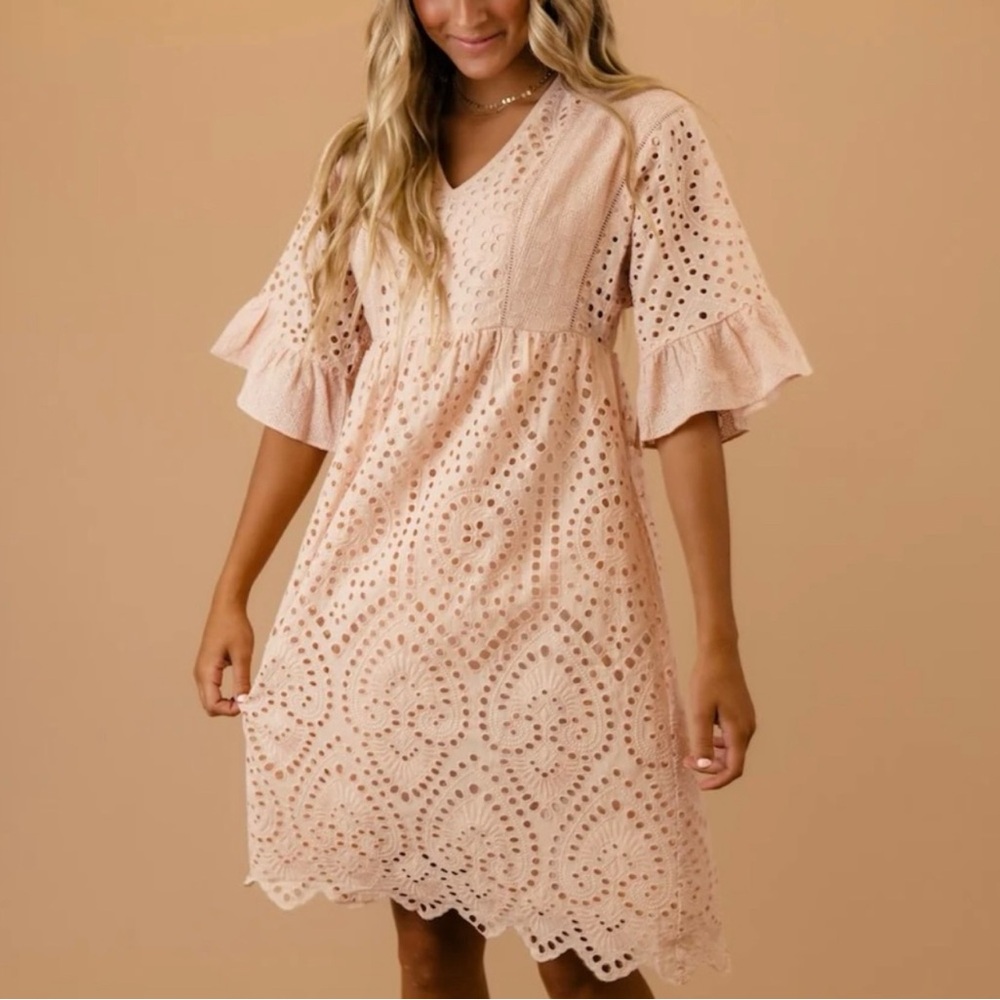 Roolee Blush Pink 'Falling for You' 100% Cotton Eyelet Dress